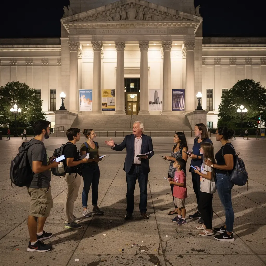 Turysta słuchający ekspertów podczas wycieczki po historycznych miejscach w Filadelfii.