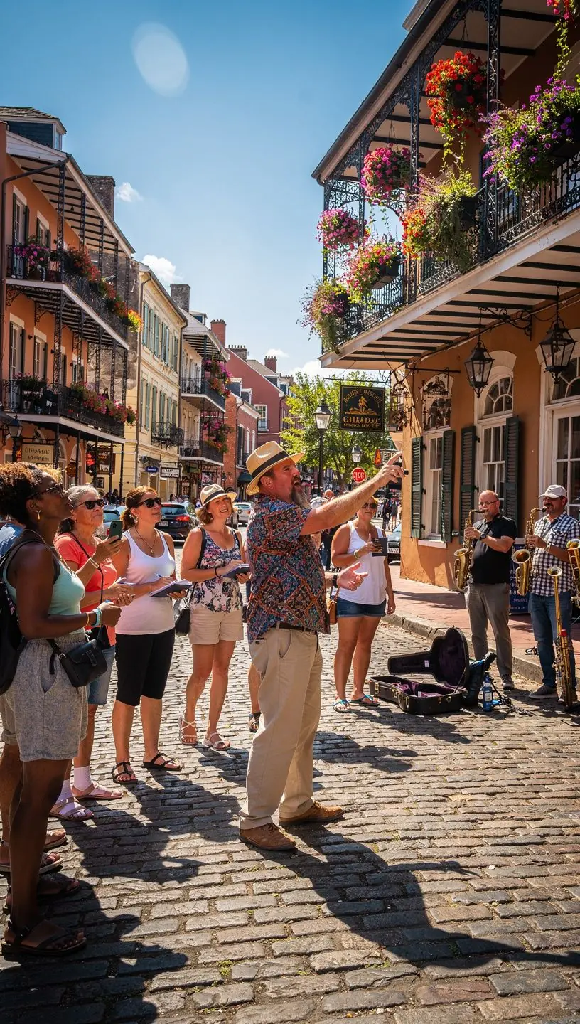 Zabytkowe miejsca w Filadelfii z przewodnikiem omawiającym ich znaczenie.